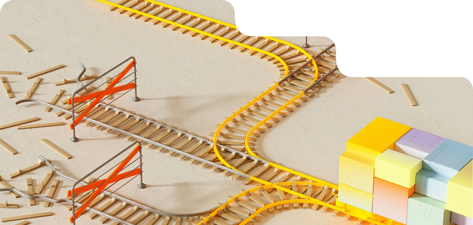 Une maquette d'une voie ferrée avec une déviation.